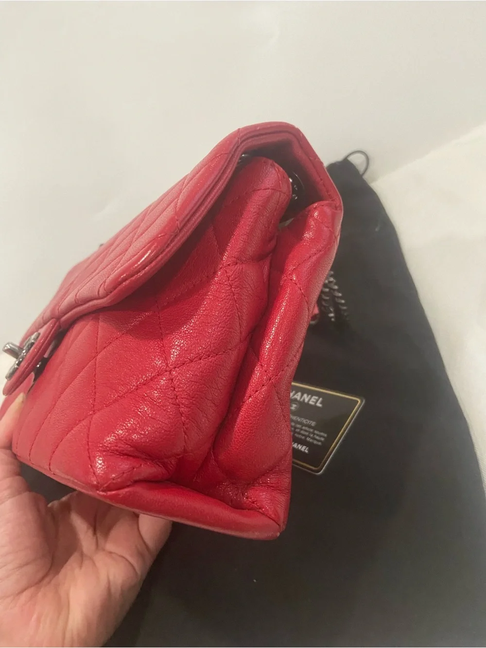 Chanel Quilted shiny Letaher Red Flap Bag